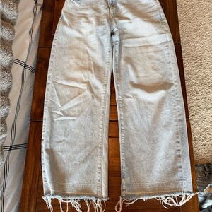 PAIGE Light Blue Wide Leg Jeans with Frayed Hem